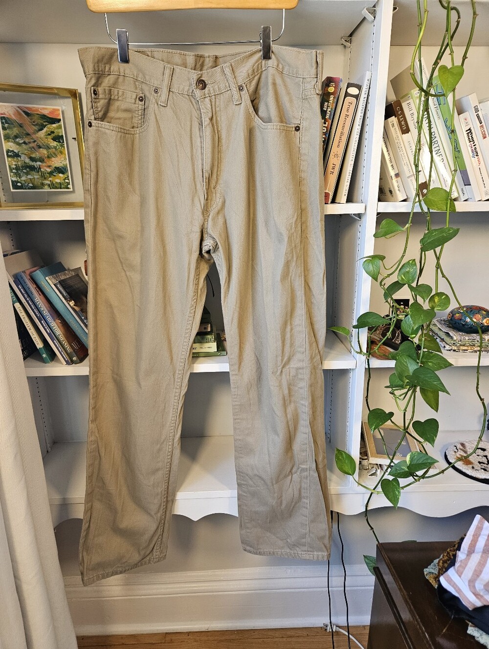 Levi 505 Jeans Khaki Cream Size 36 X 32 Preppy - Picture 8 of 10